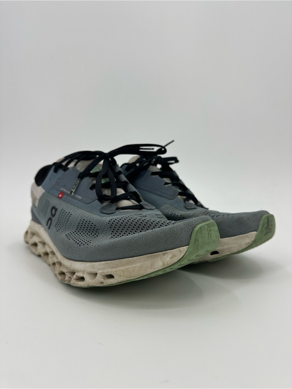 On Running Men's Helion Athletic Shoes in Blue Gray with Light Green Accents